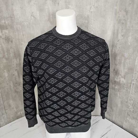 Vintage Pronto Uomo Firenze L Black White Pullover Lightweight Sweater‎ Italy - Picture 1 of 8